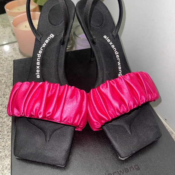 Alexander Wang Shoes - ALEXANDER WANG - Pink and Black Crystal Scrunchie Julie Heeled Sandals